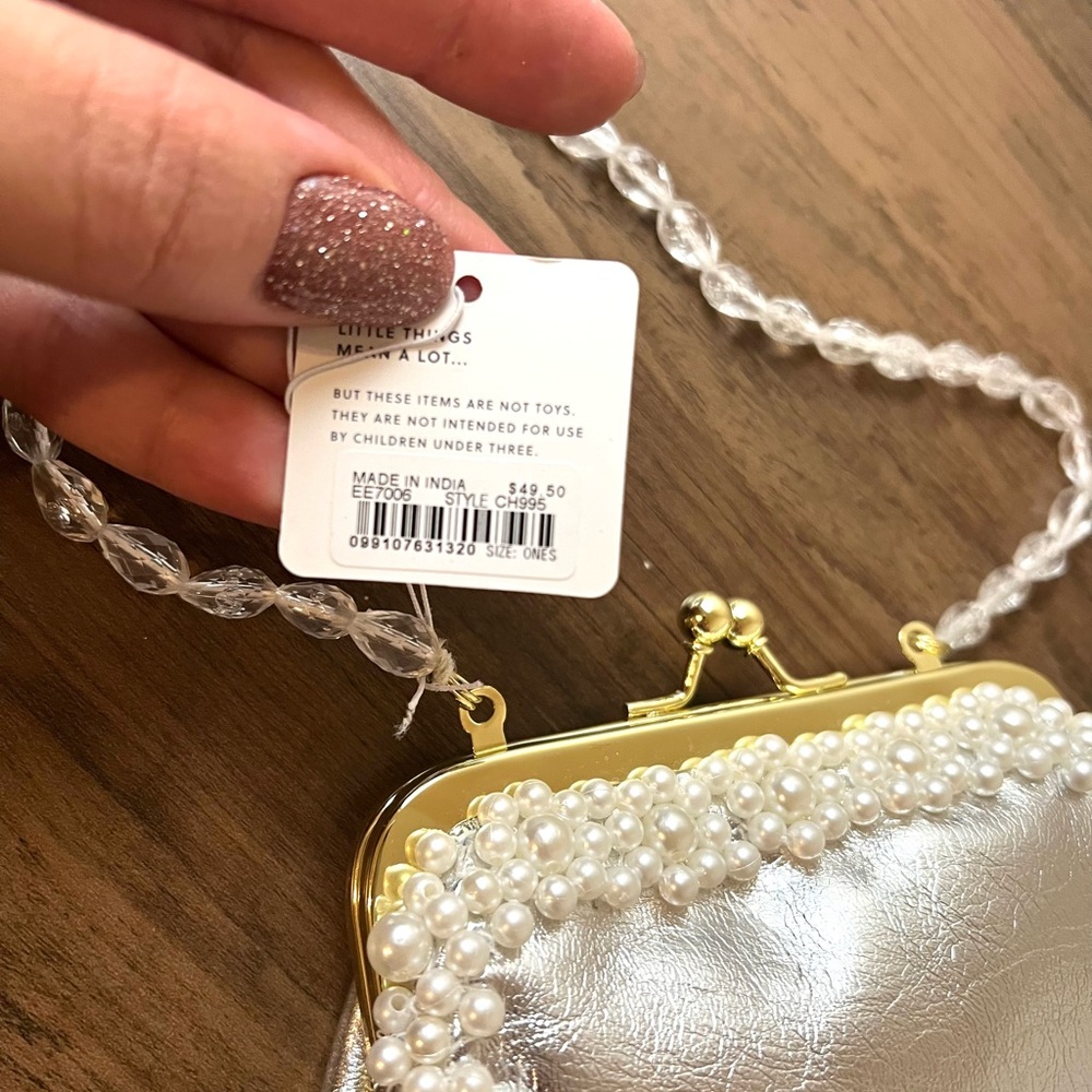 J. Crew Girls' pearl-embellished coin purse with beaded strap - Picture 3 of 7